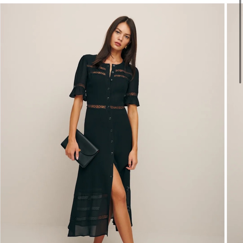 Reformation Elegant Black Midi Dress